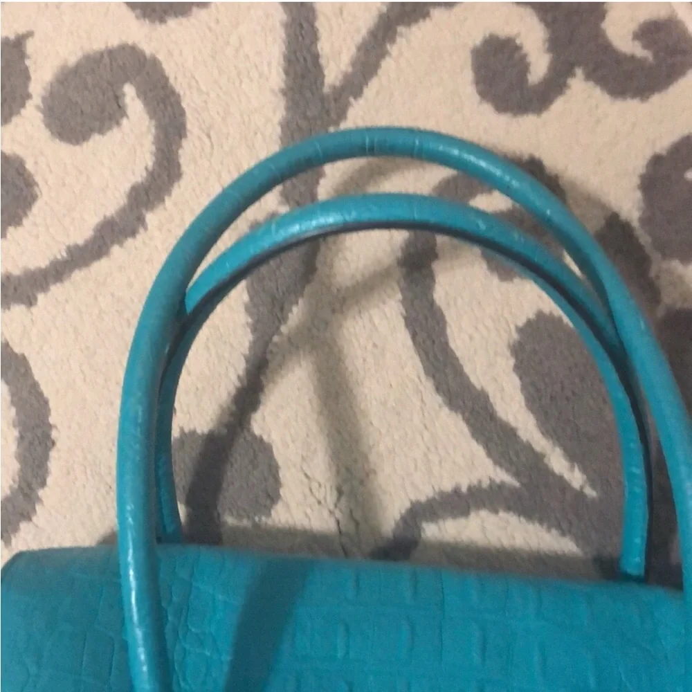 Kate Spade Orchard Valley Sinclair Turquoise Satchel Crocodile Embossed Leather